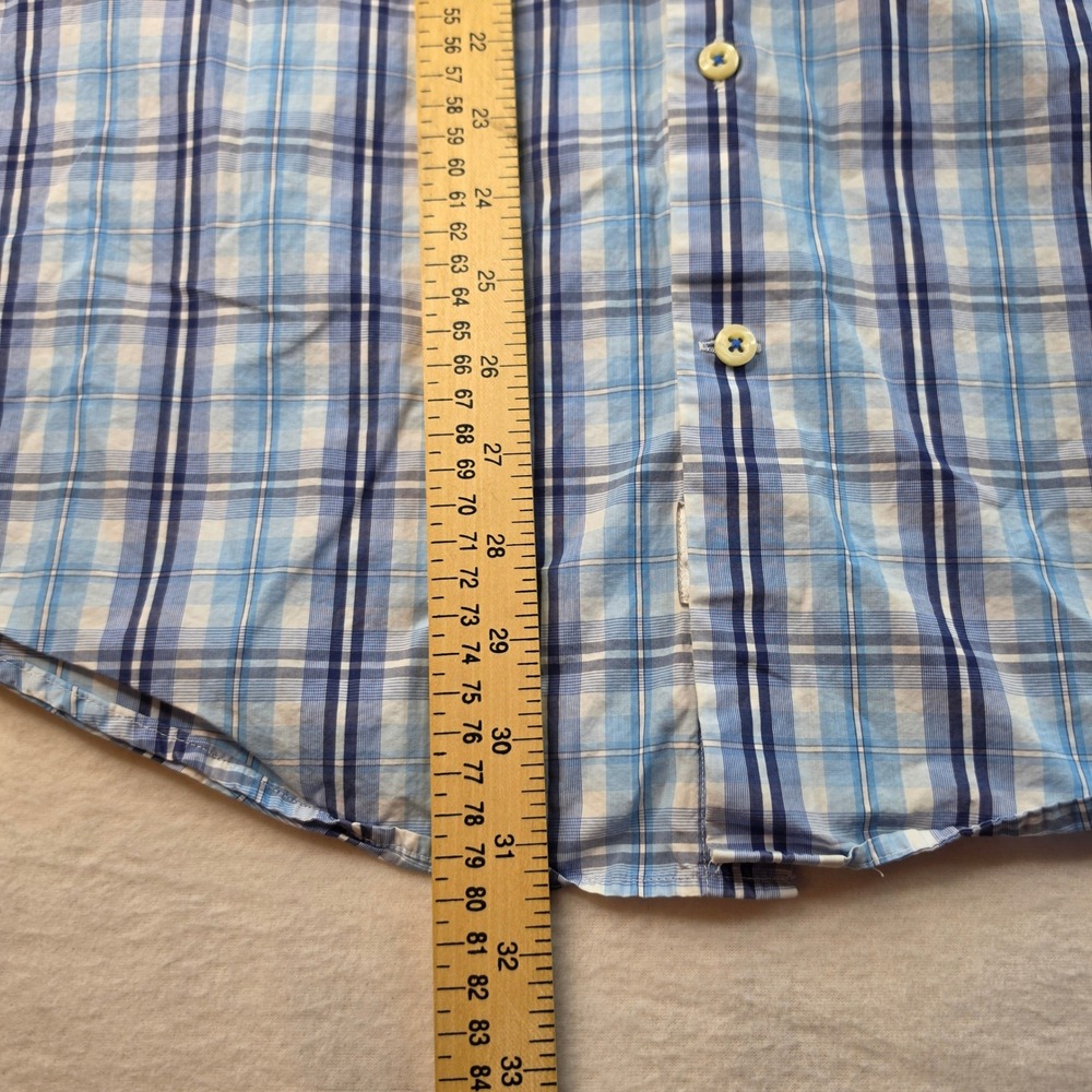 Peter Millar Button Down Shirt Men XL Blue Plaid Short Sleeve Cotton Pocket - Picture 6 of 8
